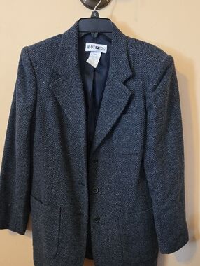 White Stag Womens Charcoal Herringbone Wool Sport Coat